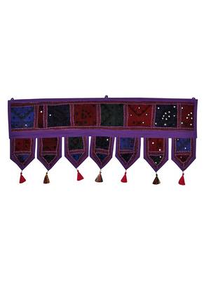 Lal Haveli Room Decorative Embroidered Design Cotton Mirror Work Door Hanging 39 X 16 inches 1
