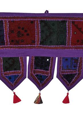 Lal Haveli Room Decorative Embroidered Design Cotton Mirror Work Door Hanging 39 X 16 inches 2