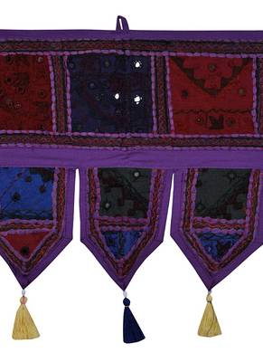 Lal Haveli Patchwork Embroidered Design Cotton Indian Toran Tapestry 39 X 16 inches 2
