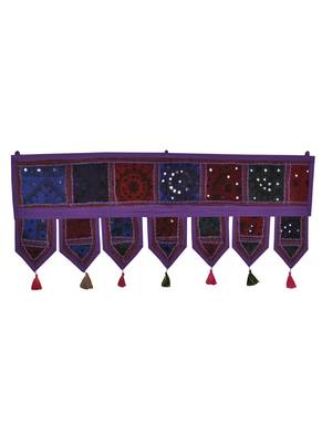Lal Haveli Rajasthani Embroidered Design Cotton Window Valance Tapestry 39 X 16 inches 1