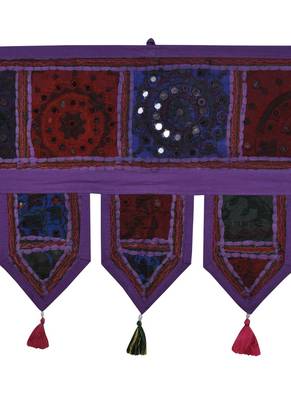 Lal Haveli Rajasthani Embroidered Design Cotton Window Valance Tapestry 39 X 16 inches 2