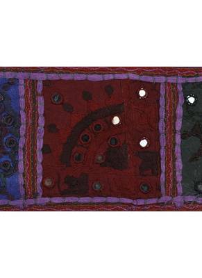 Lal Haveli Rajasthani Embroidered Design Cotton Window Valance Tapestry 39 X 16 inches 3