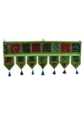 Lal Haveli Ethnic Handmade Embroidery Work Design Cotton Topper Window Valance 39 X 16 inches 1