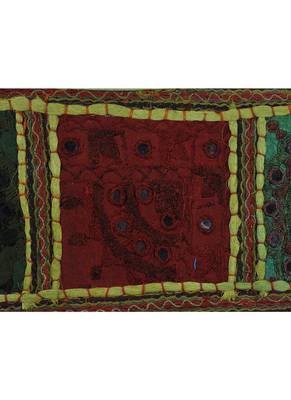 Lal Haveli Room Handmade Embroidered Mirror Work Decorative Door Hanging Tapestry 39 X 16 inches 3