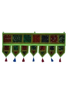 Lal Haveli Indian Embroidered Mirror Work Design Cotton Door Hanging Tapestry 39 X 16 inches 1