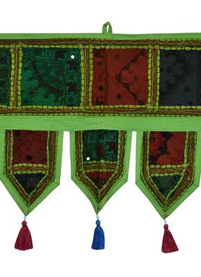 Lal Haveli Indian Embroidered Mirror Work Design Cotton Door Hanging Tapestry 39 X 16 inches 2