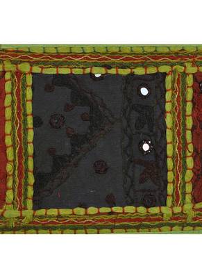 Lal Haveli Indian Embroidered Mirror Work Design Cotton Door Hanging Tapestry 39 X 16 inches 3