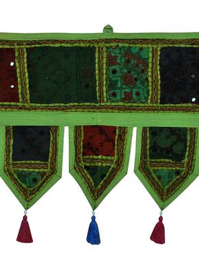 Lal Haveli Embroidery & Mirror Work Design Cotton Indian Toran 39 X 16 inches 2