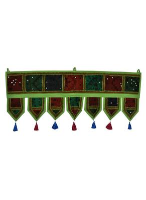 Lal Haveli Decorative Handmade Embroidered Mirror Work Design Door Topper Tapestry 39 X 16 inches 1