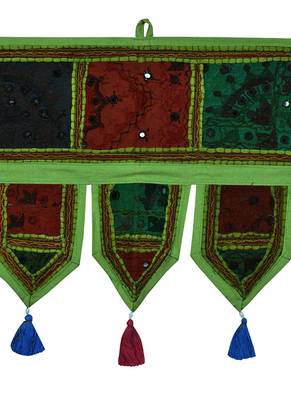 Lal Haveli Decorative Handmade Embroidered Mirror Work Design Door Topper Tapestry 39 X 16 inches 2