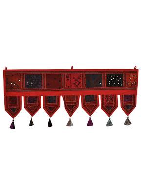 Lal Haveli Mirror Work Design Cotton Door Valance Toran 39 X 16 inches 1
