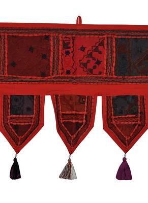 Lal Haveli Mirror Work Design Cotton Door Valance Toran 39 X 16 inches 2