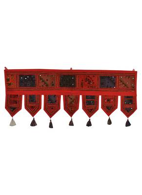 Lal Haveli Decorative Embroidery Work Design Mirror Work Cotton Door Hanging 39 X 16 inches 1