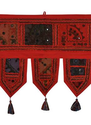 Lal Haveli Decorative Embroidery Work Design Mirror Work Cotton Door Hanging 39 X 16 inches 2