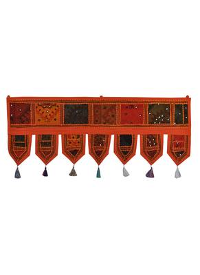 Lal Haveli Ethnic Handmade Embroidery Decorative Cotton Window Valance Tapestries 39 X 16 inches 1