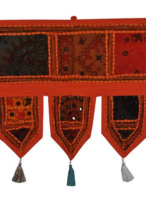 Lal Haveli Ethnic Handmade Embroidery Decorative Cotton Window Valance Tapestries 39 X 16 inches 2