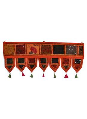 Lal Haveli Rajasthani Mirror Embroidery Work Design Window Valance 39 X 16 inches 1