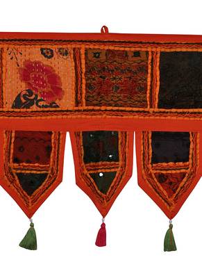Lal Haveli Rajasthani Mirror Embroidery Work Design Window Valance 39 X 16 inches 2