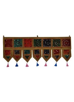 Lal Haveli Heavy Mirror Embroidered Design Cotton Door Hanging Tapestries 39 X 16 inches 1