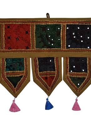 Lal Haveli Heavy Mirror Embroidered Design Cotton Door Hanging Tapestries 39 X 16 inches 2