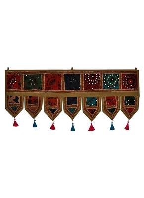 Lal Haveli Vintage Handmade Embroidered Design Cotton Door Valance Toran 39 X 16 inches 1