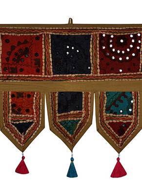 Lal Haveli Vintage Handmade Embroidered Design Cotton Door Valance Toran 39 X 16 inches 2