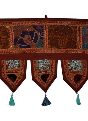 Lal Haveli Traditional Embroidered Handmade Patchwork Design Cotton Door Hanging 39 X 16 inches 2