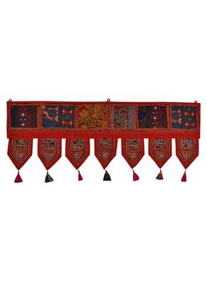 Lal Haveli Handcrafted Embroidery & Hand Mirror Work Design Cotton Indian Toran 39 X 16 inches 1