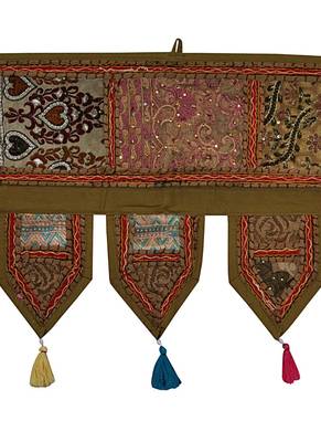 Lal Haveli Mirror Embroidery Design Cotton Window Valance 39 X 16 inches 2