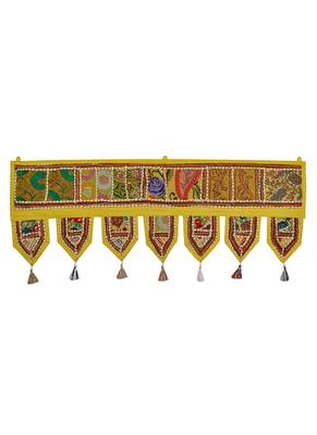 Lal Haveli Mirror Embroidered Tapestry Decorative Cotton Door Toran 39 X 16 inches 1