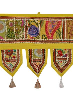 Lal Haveli Mirror Embroidered Tapestry Decorative Cotton Door Toran 39 X 16 inches 2