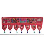 Lal Haveli Room Decorative Embroidered Mirror Work Design Cotton Door Valance 39 X 16 inches