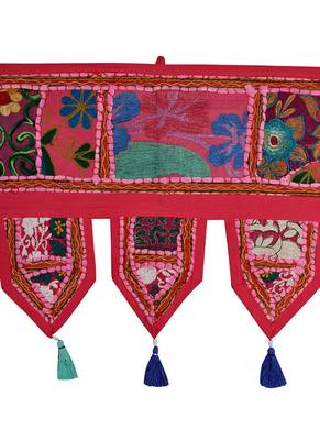Lal Haveli Room Decorative Embroidered Mirror Work Design Cotton Door Valance 39 X 16 inches 2