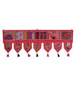 Lal Haveli Jaipuri Handmade Decorative Embroidery & Mirror Work Design Cotton Door Hanging Toran 39 X 16 inches