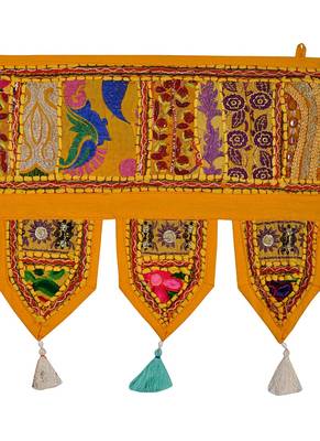 Lal Haveli Embroidery & Mirror Work Cotton Window Valance 39 X 16 inches 2
