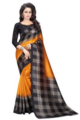 Mustard printed art silk saree with blouse 1