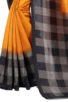 Mustard printed art silk saree with blouse 2
