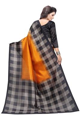 Mustard printed art silk saree with blouse 4