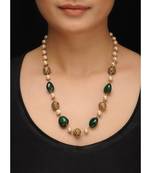 Green Natural Stones And Pearls Necklace