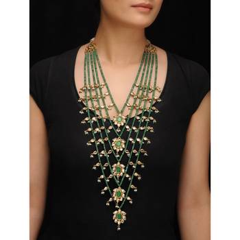 Green Jade And Kundan Sabyasachi Panchlada Raani Haar Necklace 2