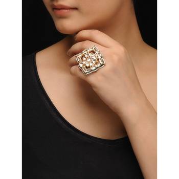 Polki And Green Meenakari Ring 2