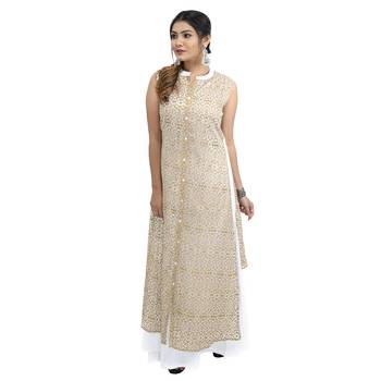 Gold printed cotton kurti 1