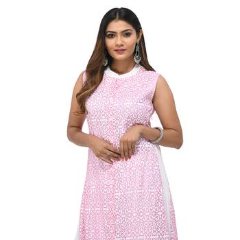 Pink printed cotton kurti 4