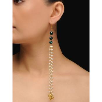 Green Jade And Pearl Tassels Earrings 1