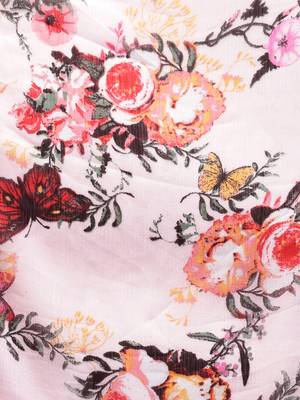 Inddus Pink Chiffon Floral Printed Ruffle Saree With Blouse Piece 4