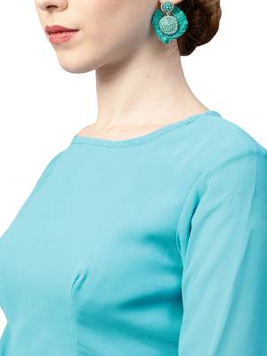 Inddus Sky Blue Georgette Solid Ruffle Saree With Blouse Piece 3