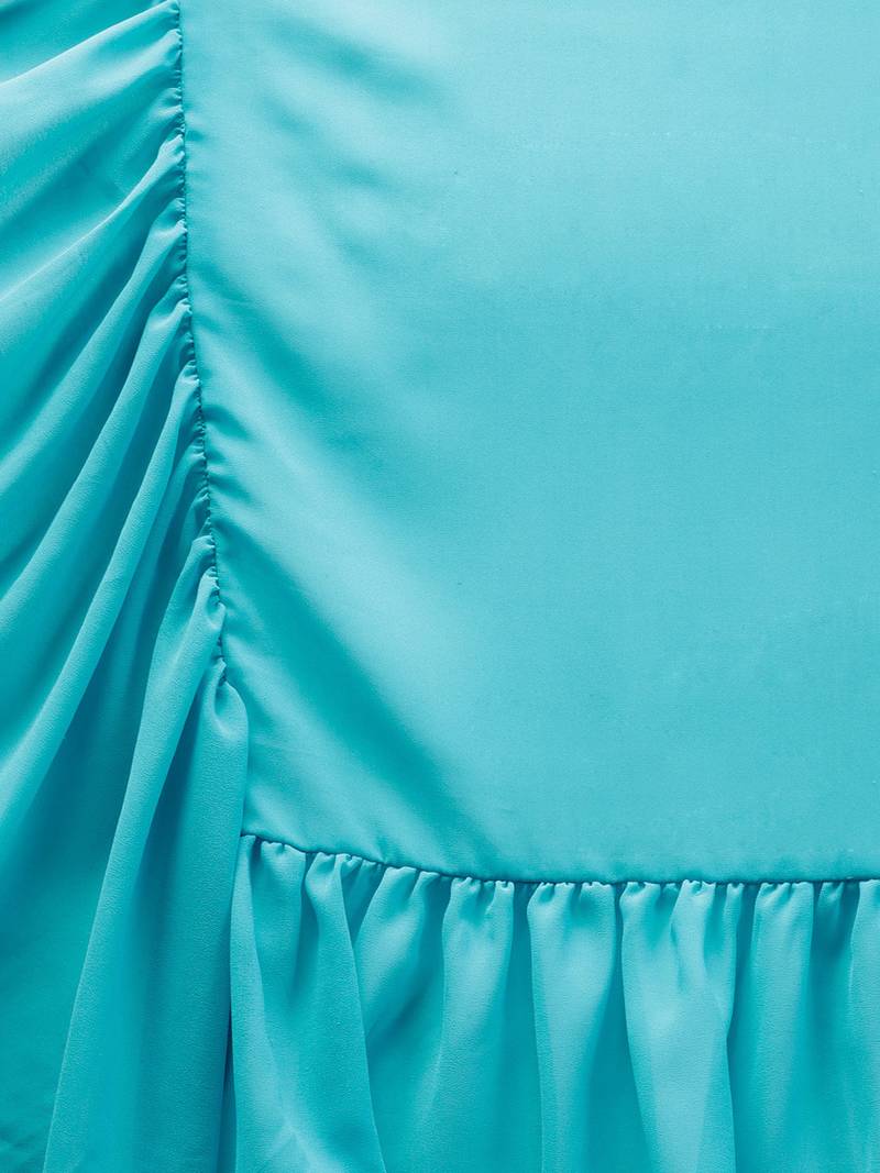 Inddus Sky Blue Georgette Solid Ruffle Saree With Blouse Piece