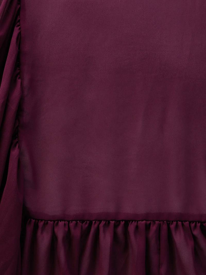 Inddus Burgundy Georgette Solid Ruffle Saree With Blouse Piece