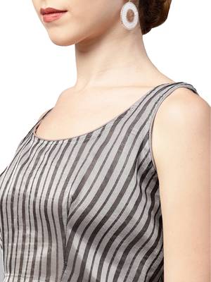 Inddus Grey Viscose Rayon Solid Ruffle Saree With Blouse Piece 3