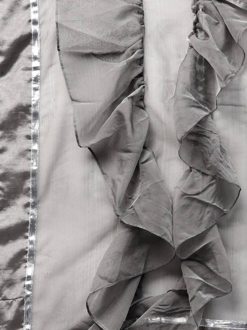 Inddus Grey Viscose Rayon Solid Ruffle Saree With Blouse Piece